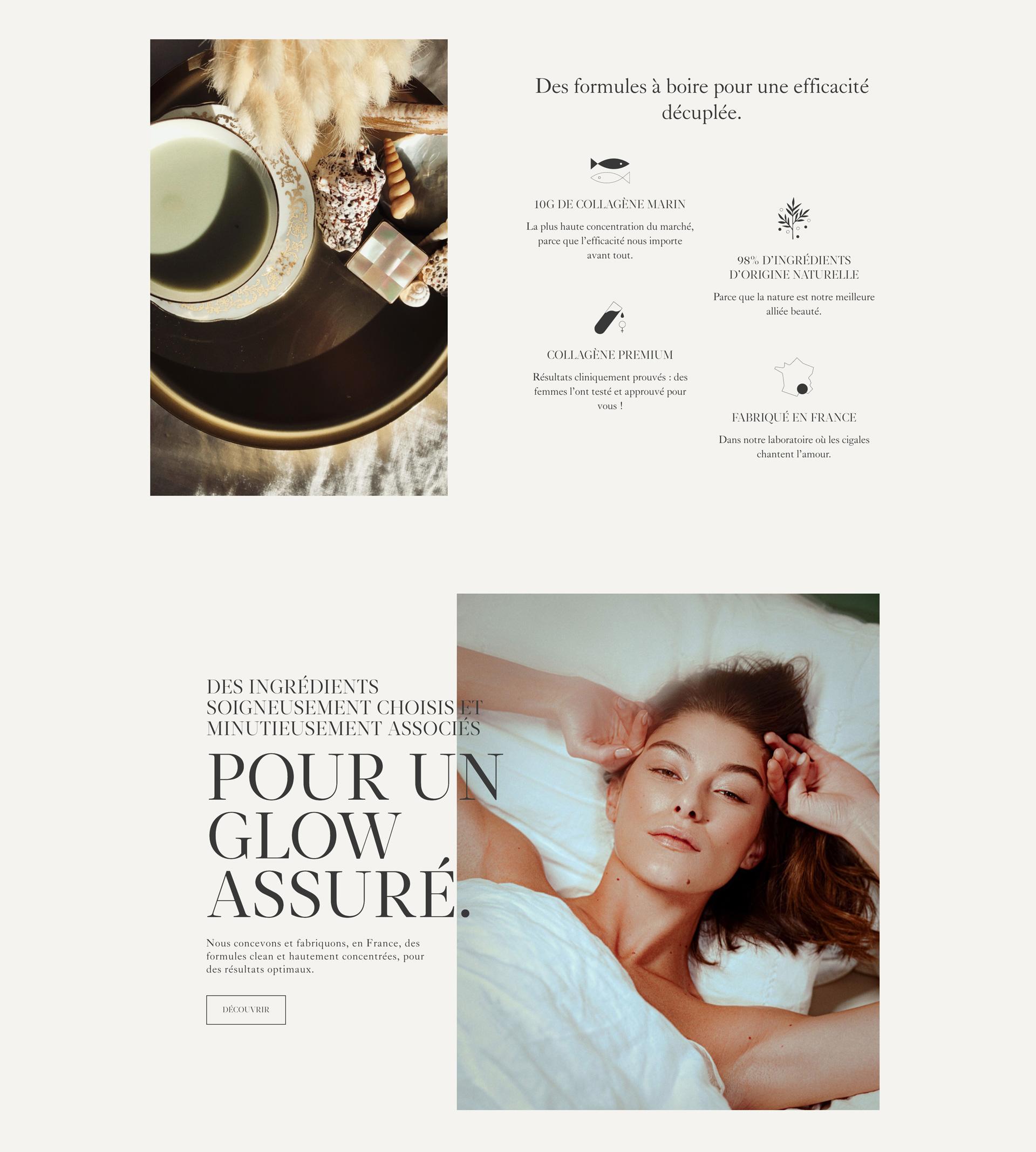 The Apnée ingredients section, with product benefits and a model in bed