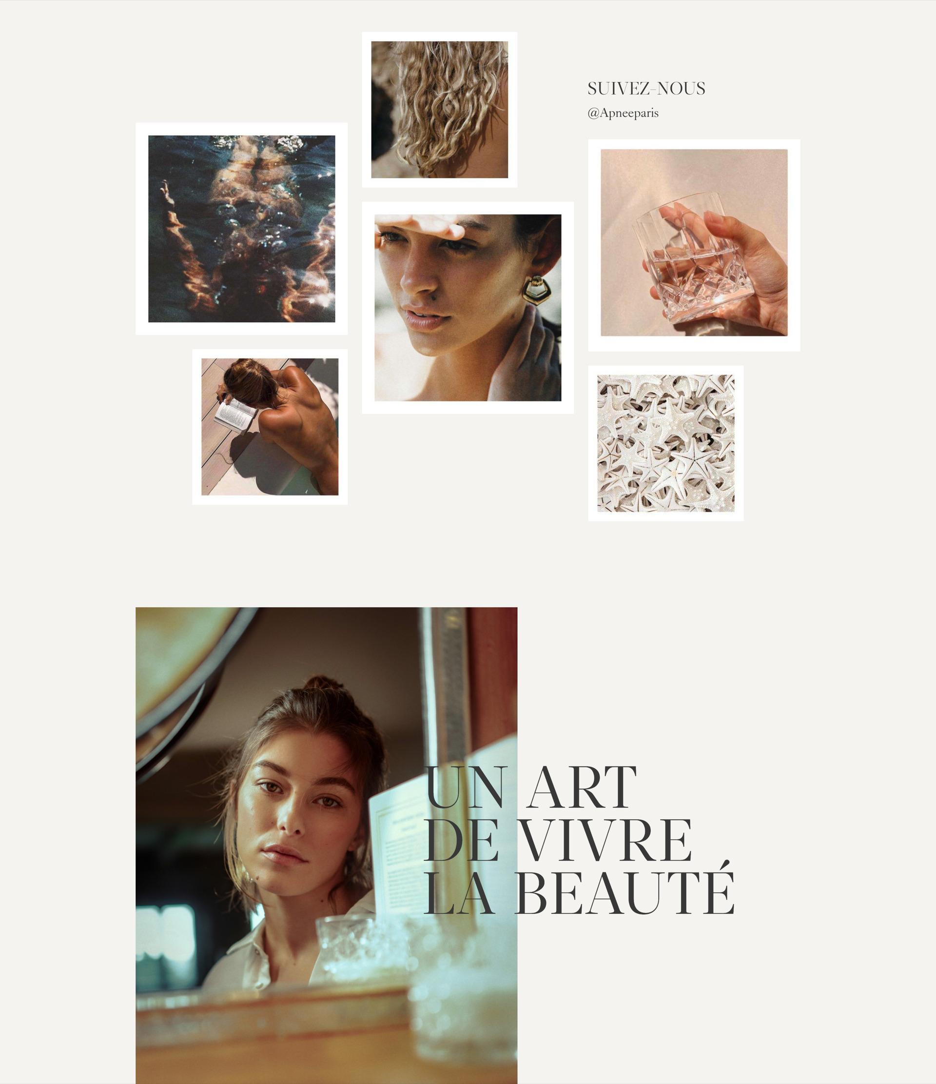 The Apnée social feed, shown as a grid of polaroid-style Instagram images