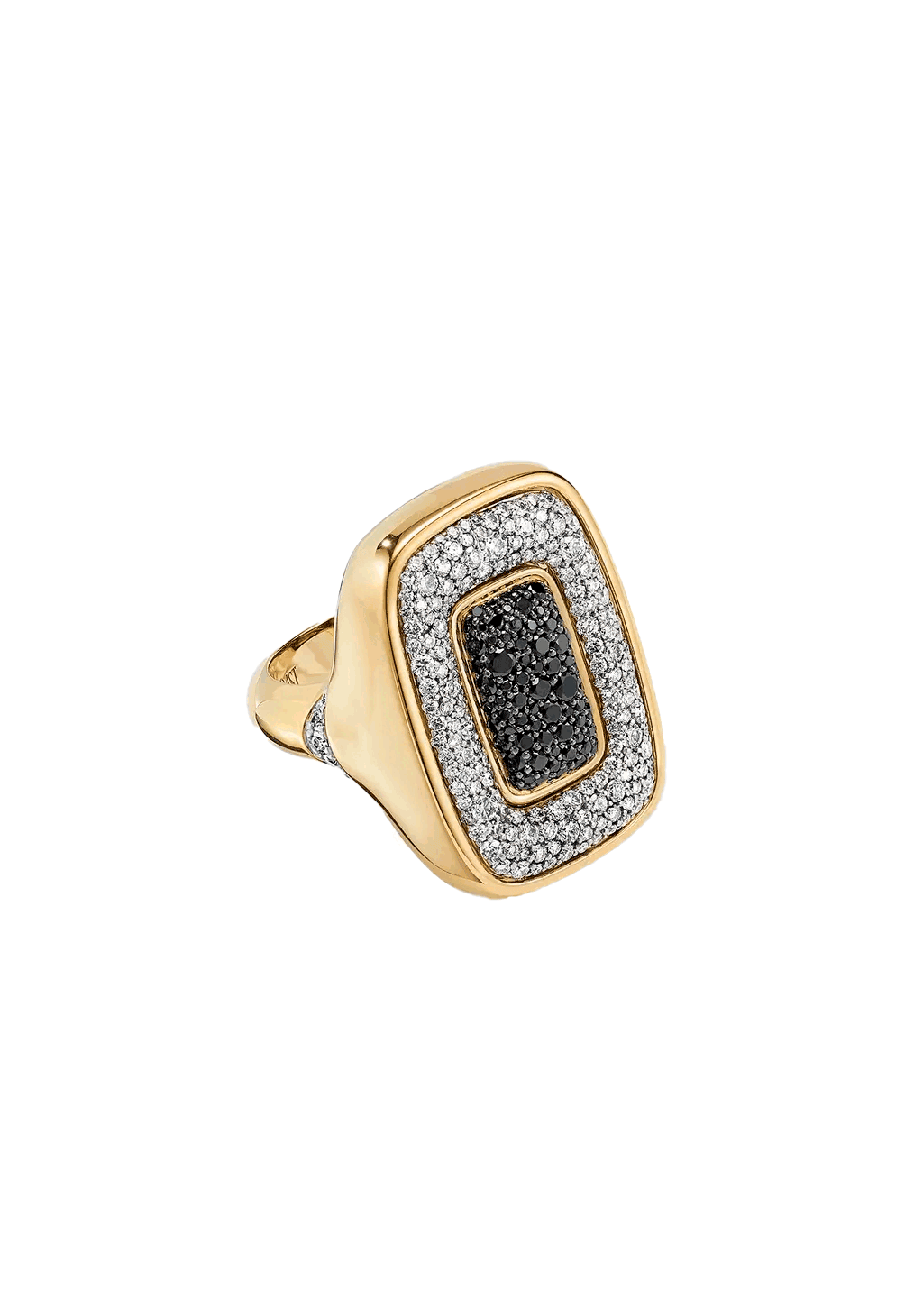 A CAST gold ring set with white and black pavé diamonds