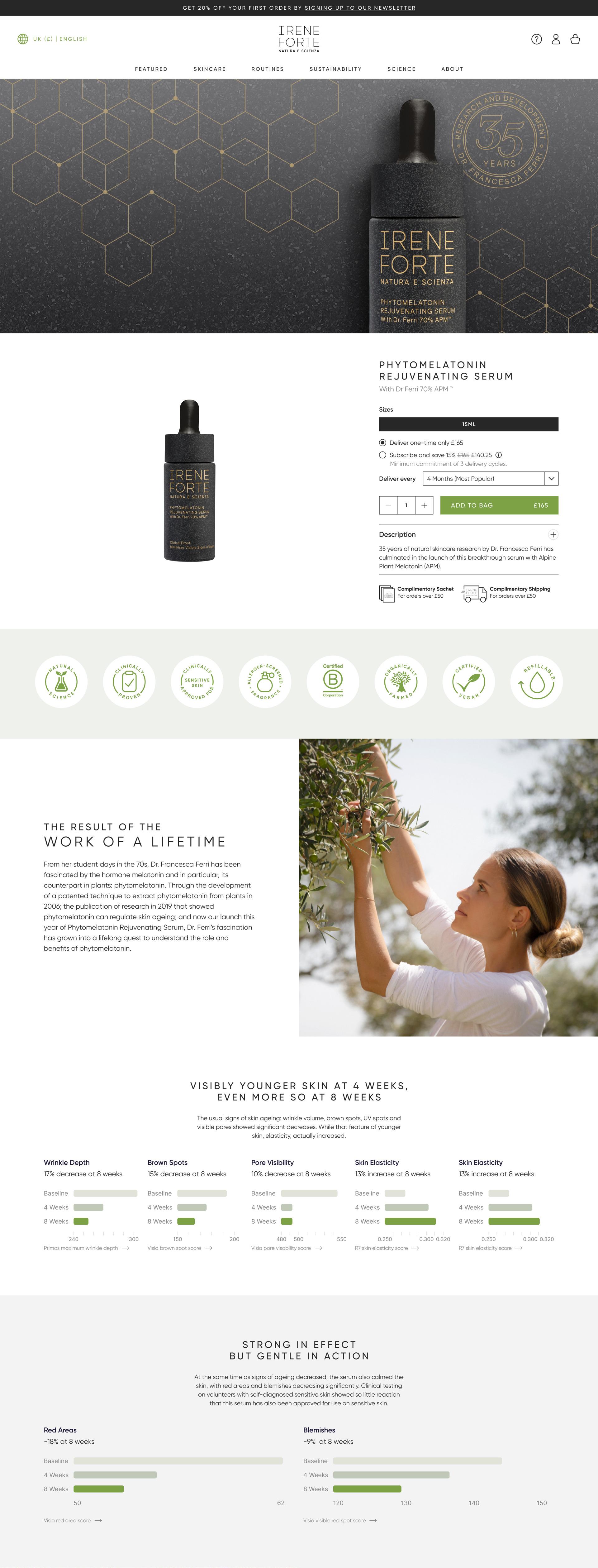 The Irene Forte landing page for the Phyto Rejuvenating Serum