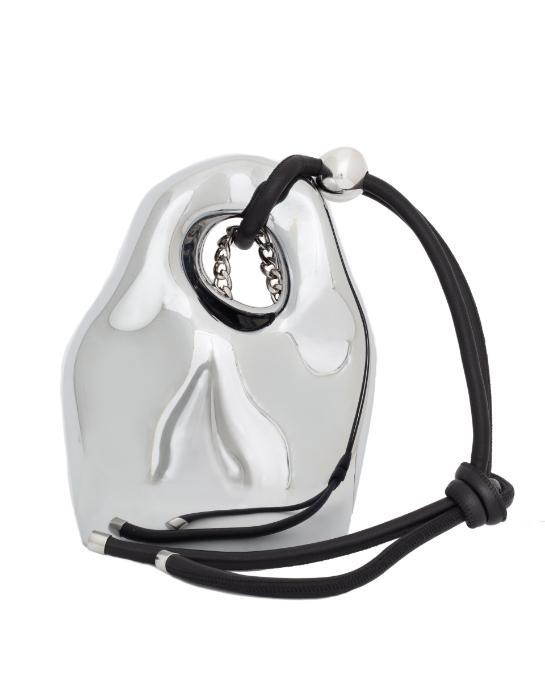 The Published By Stone Bag in silver with a black cord