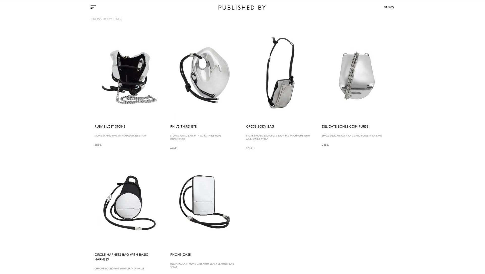 The Published By shop page, showing the bag collection