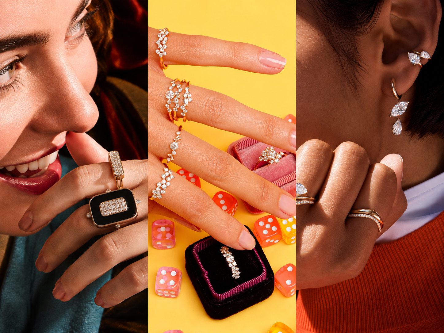 Brand photography from three of our Jewelry website development clients: CAST, Héloïse & Abélard and Kimai