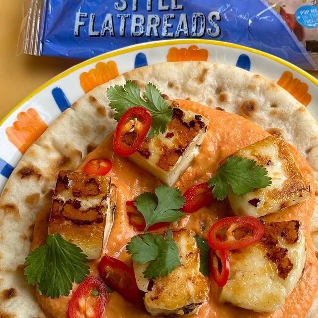Grilled halloumi and chilli on a Deli Kitchen flatbread